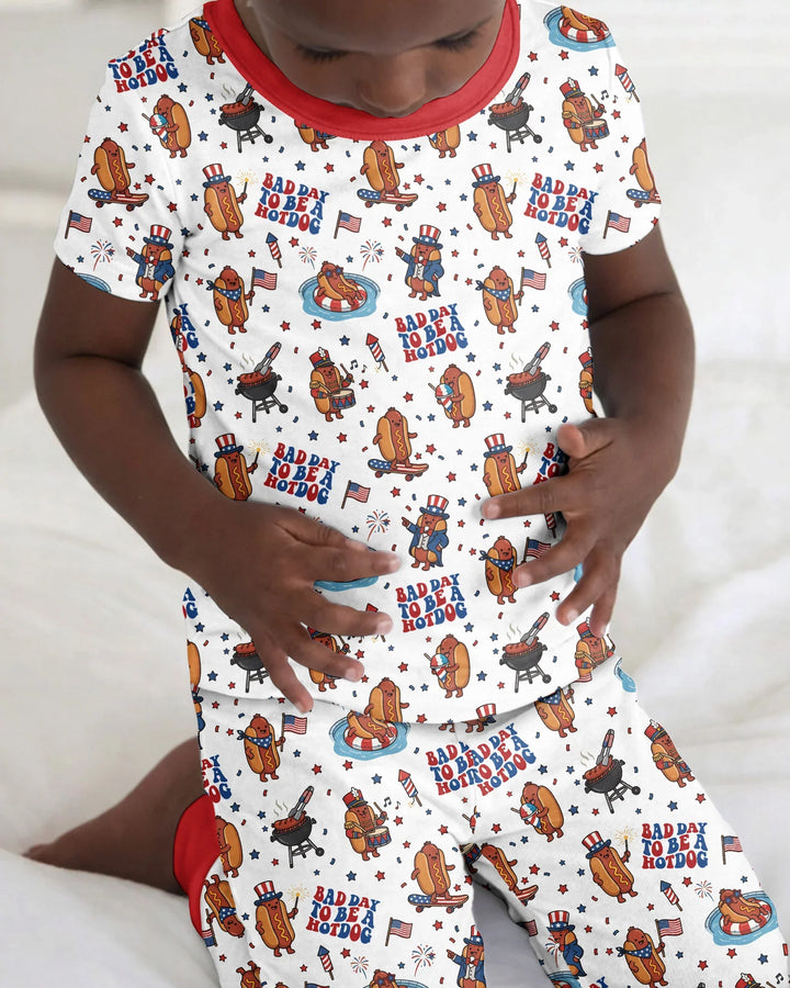 Hot Dog Patriotic Bamboo Two Piece Short Sleeve Pajama Set