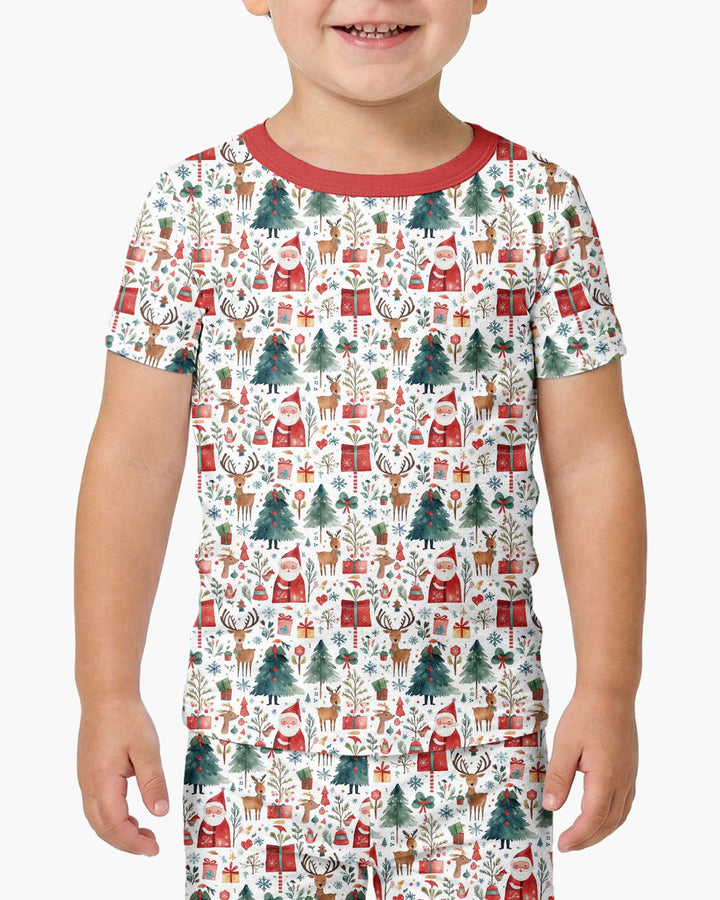 Christmas Tree Santa Bamboo Two Piece Short Sleeve Pajama Set