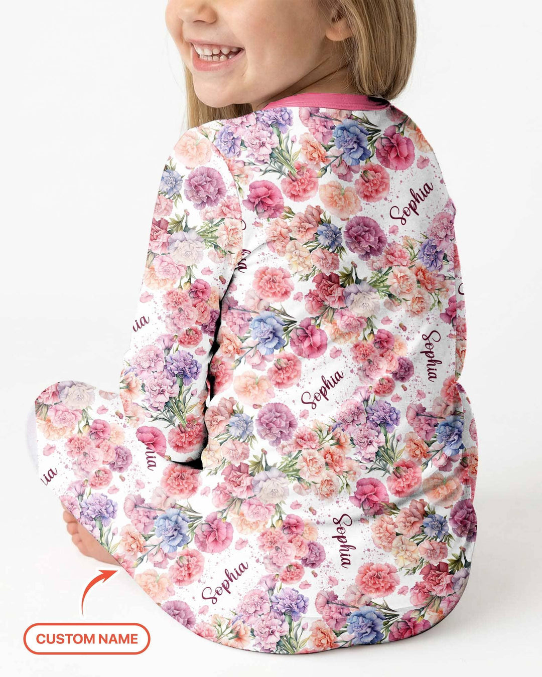 Custom Name Birth Month Flowers Bamboo Two Piece Long Sleeve Pajama Set