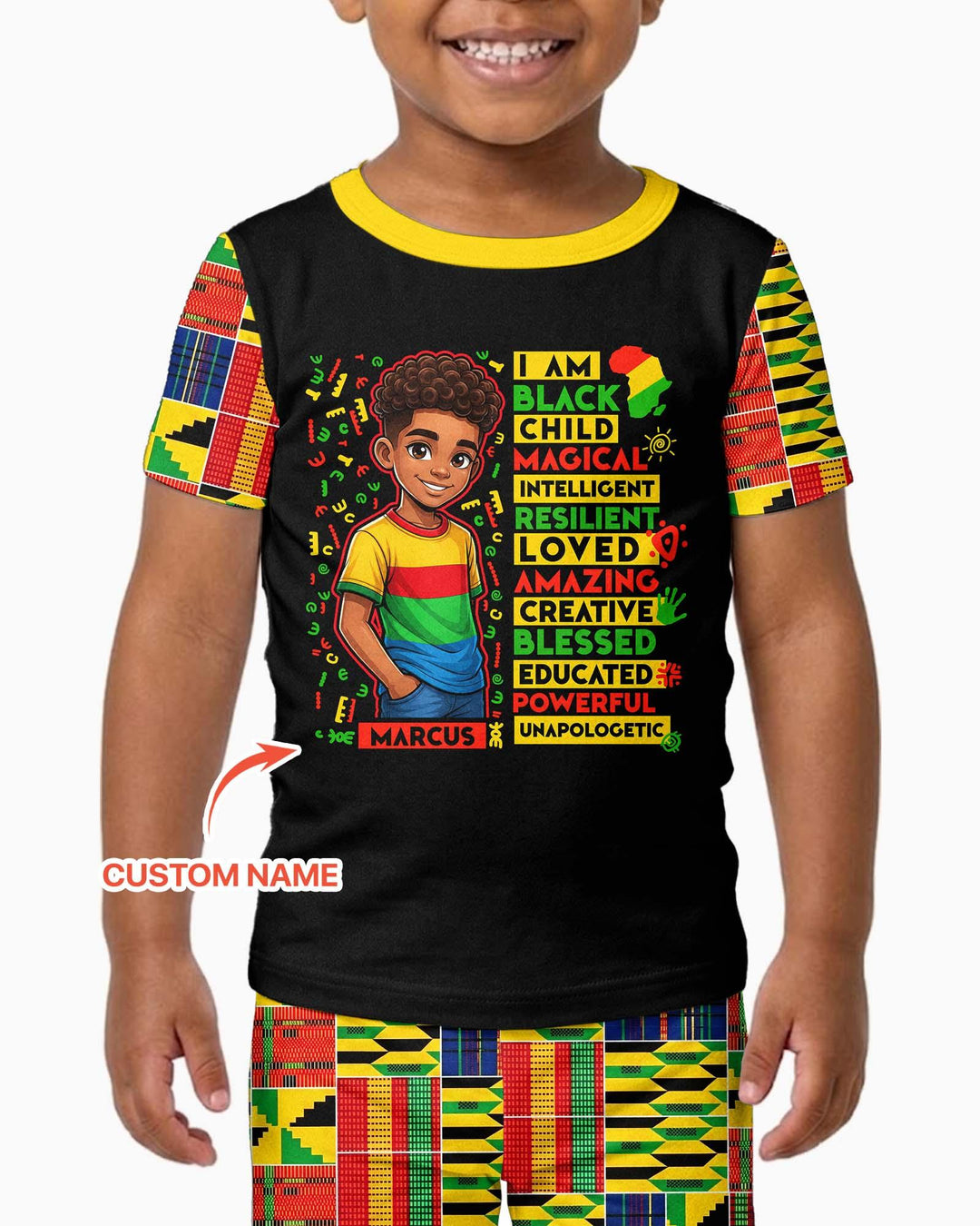 Custom Name I Am Black Child BoyBamboo Two Piece Short Sleeve Pajama Set