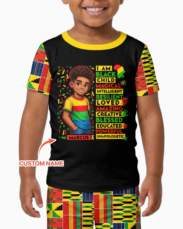 Custom Name I Am Black Child BoyBamboo Two Piece Short Sleeve Pajama Set