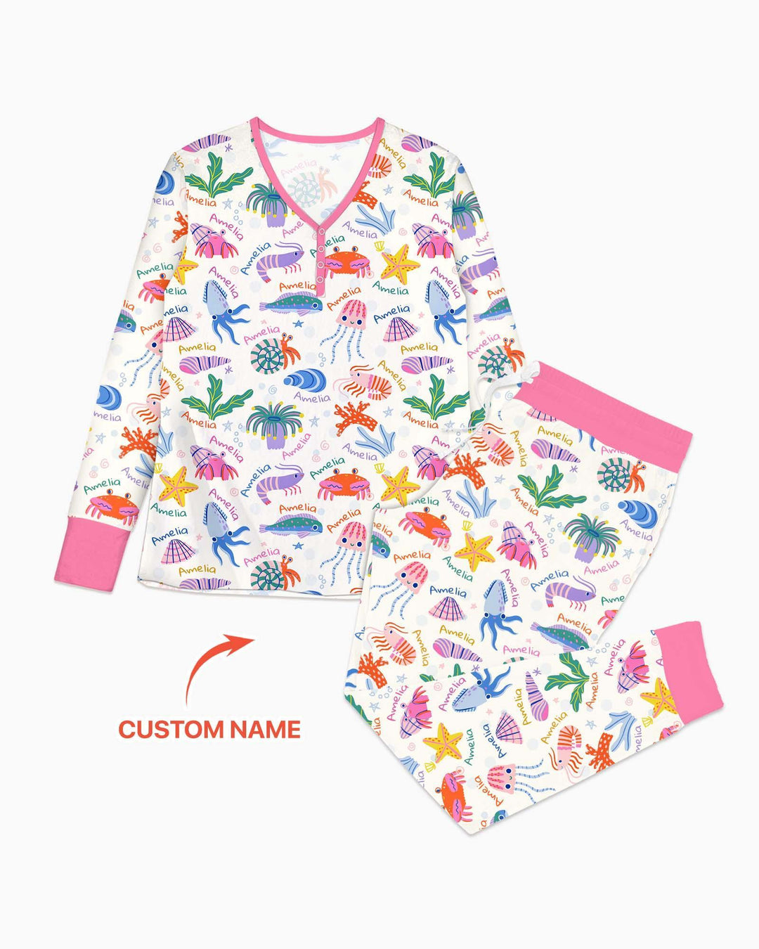 Tide Pool Pals Custom Name Bamboo Women Pajama Set