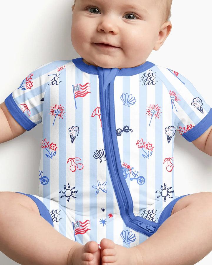 Mameluco Red, White & Beachy de bambú para toda la familia
