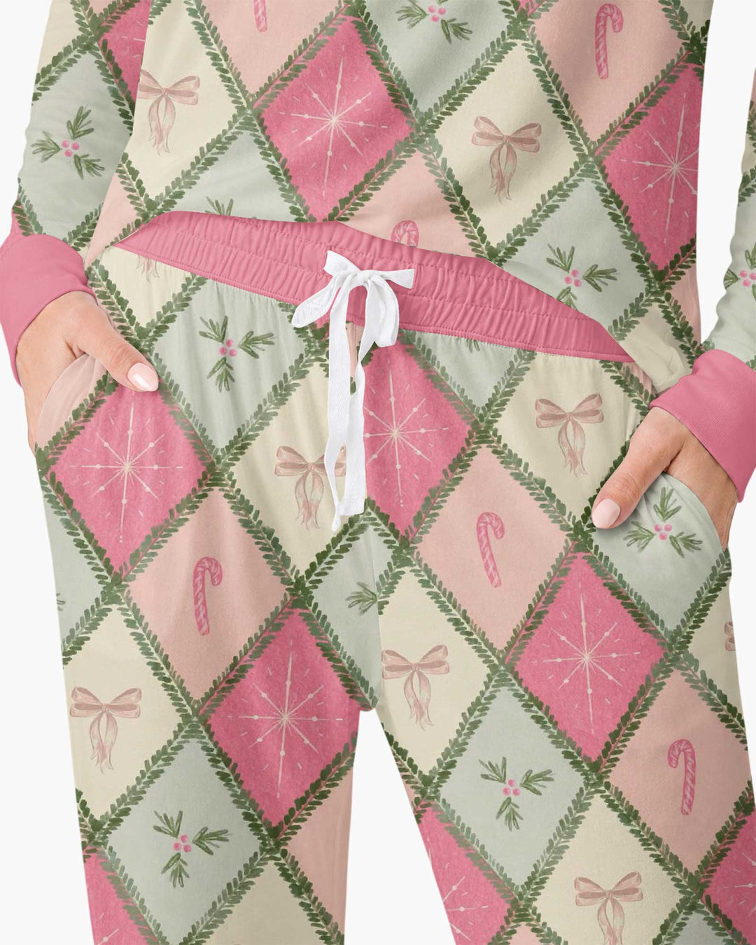 Pink Christmas Patchwork Mommy & Me Matching Bamboo Women Pajama Set