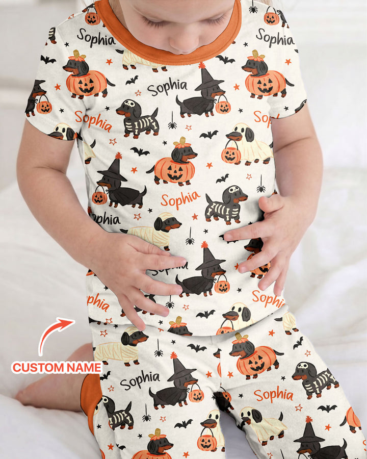 Orange and Black Dachshund Bamboo Two Piece Short Sleeve Pajama Set