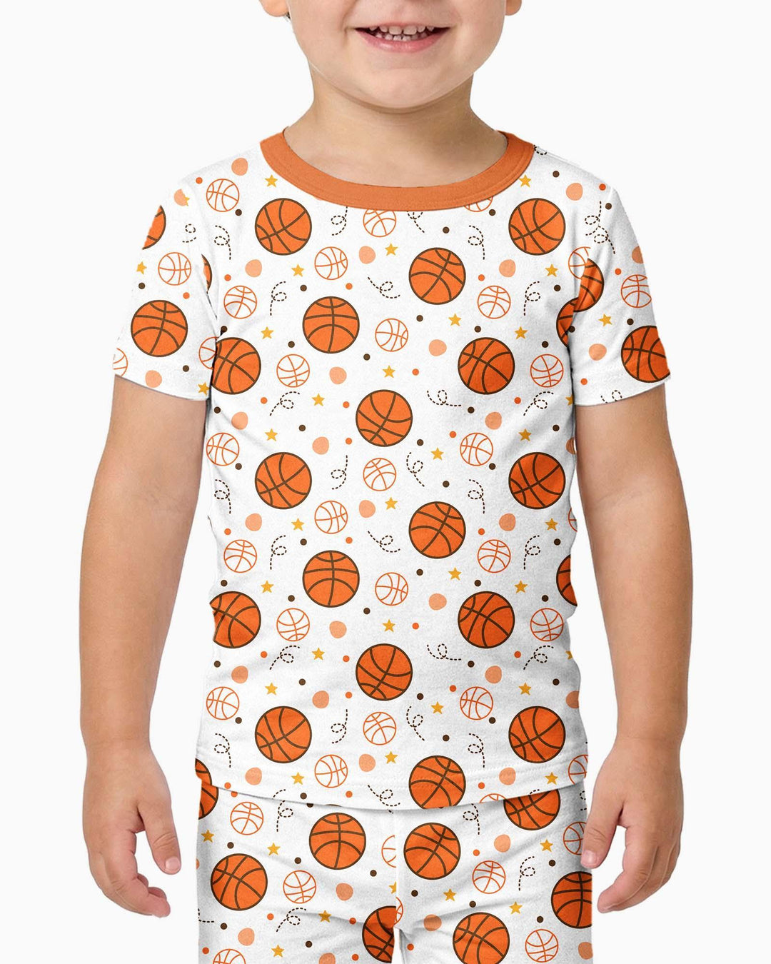 Orange Basketball Bamboo Two Piece Short Sleeve Pajama Set