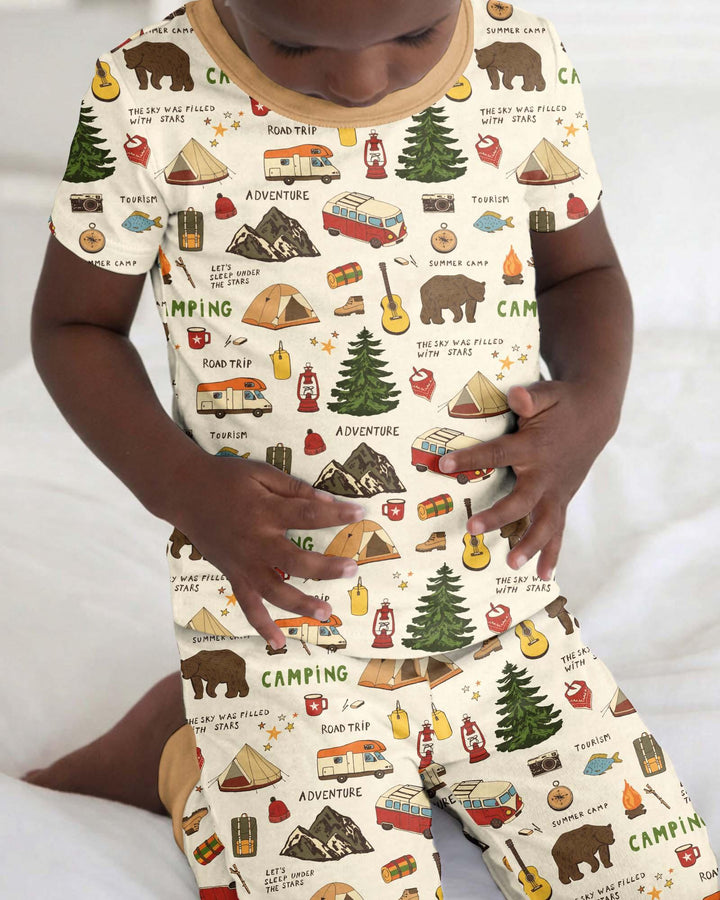Outdoor Camping Adventure Family Matching Bamboo Two Piece Short Sleeve Pajama Set