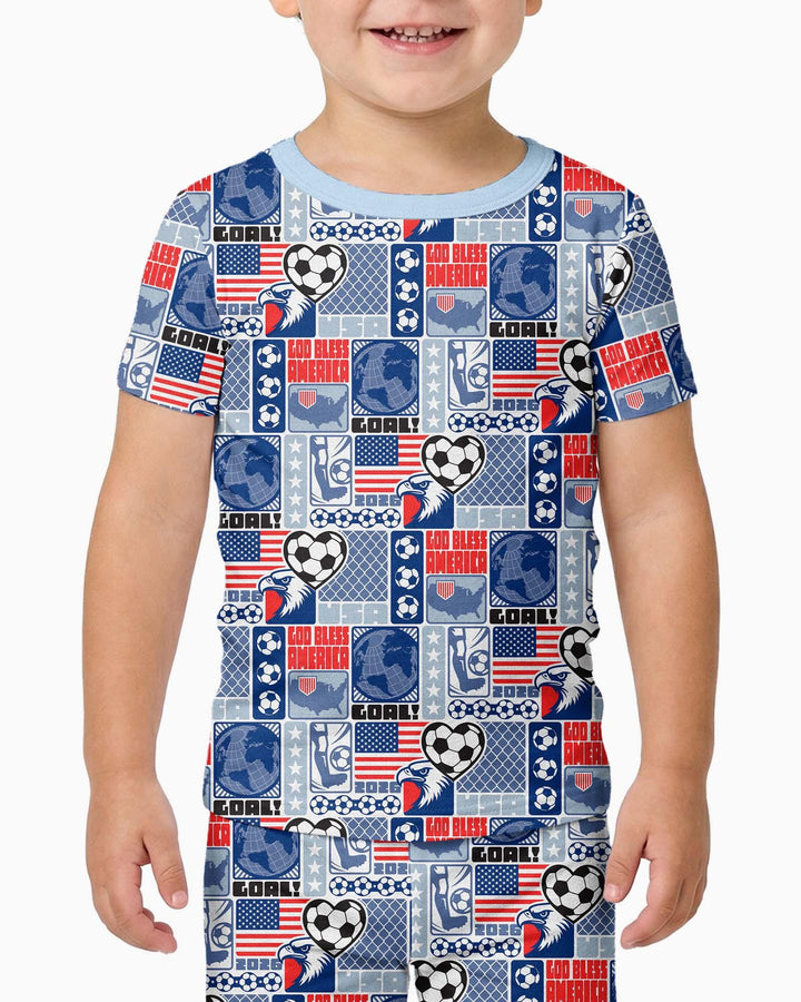 World Soccer God Bless America Bamboo Two Piece Short Sleeve Shorts Pajama Set
