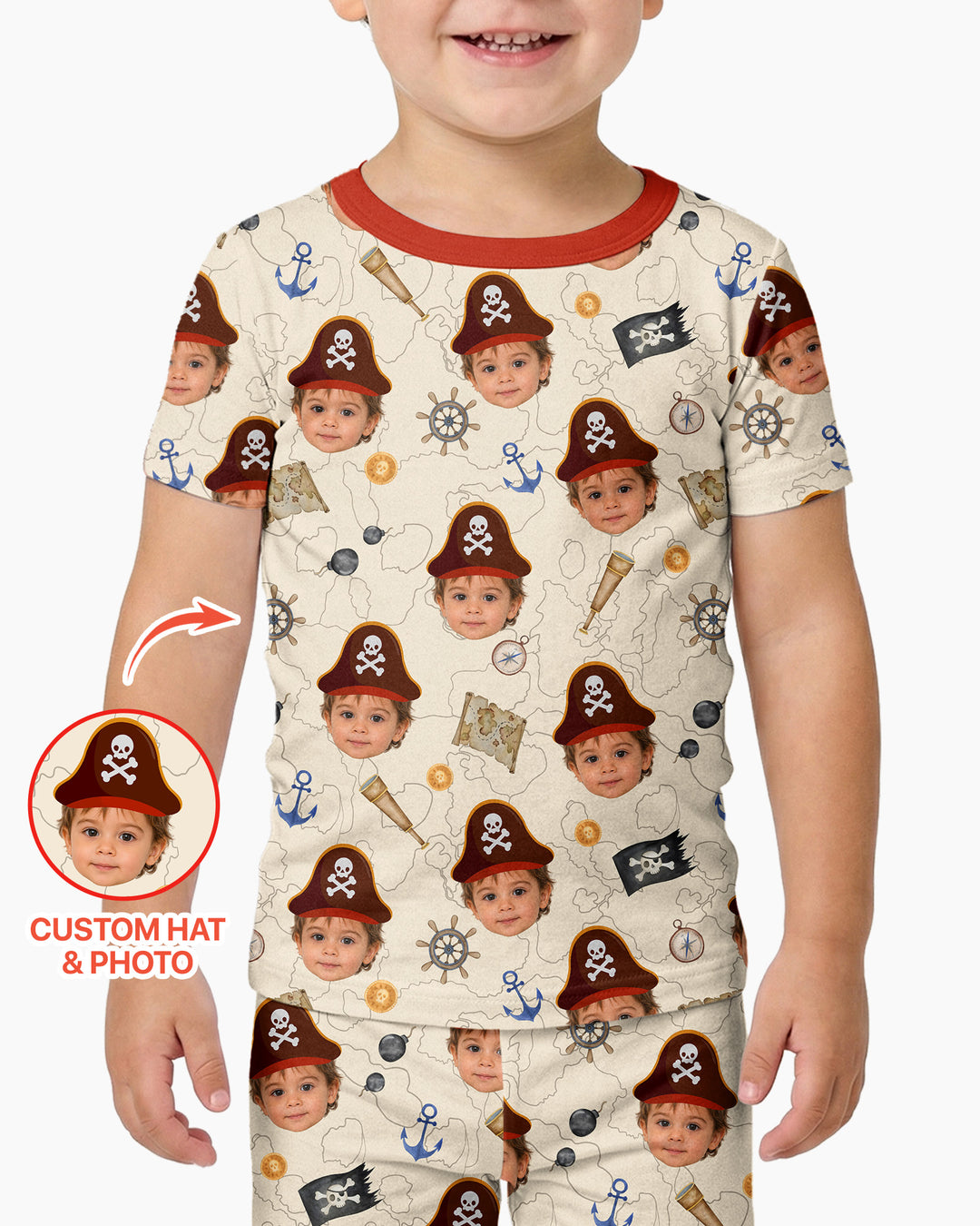 Custom Photo Treasure Map Adventures Family Matching Bamboo Two Piece Short Sleeve Pajama Set
