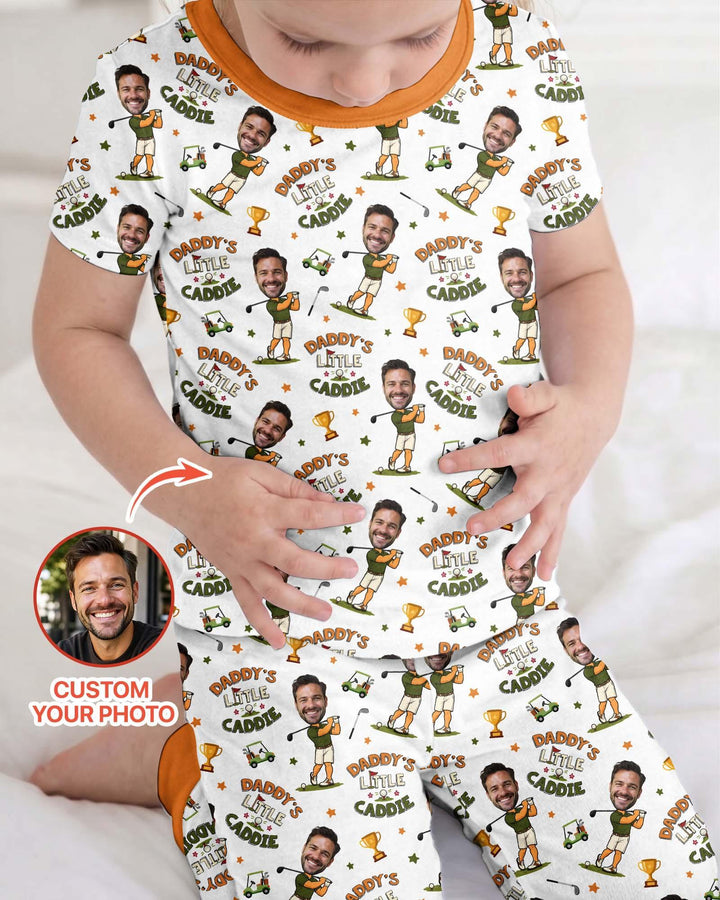 Custom Photo Daddy's Little Caddie Daddy & Me Matching Bamboo Two Piece Short Sleeve Pajama Set
