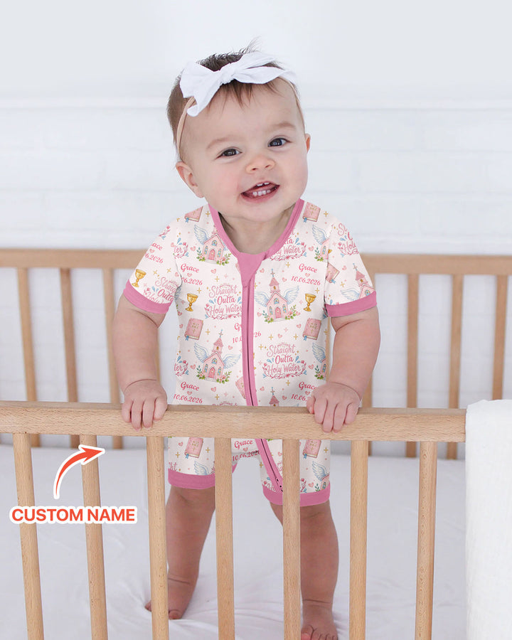 Custom Name Baptism Christening Straight Outta Holy Water Bamboo Shorty Zippy