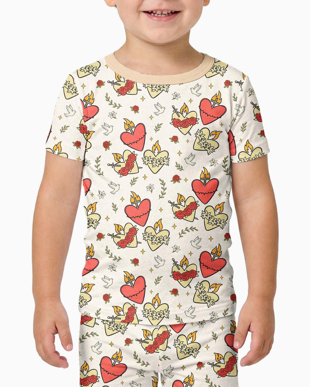 Three Sacred Hearts Bamboo Two Piece Short Sleeve Pajama Set