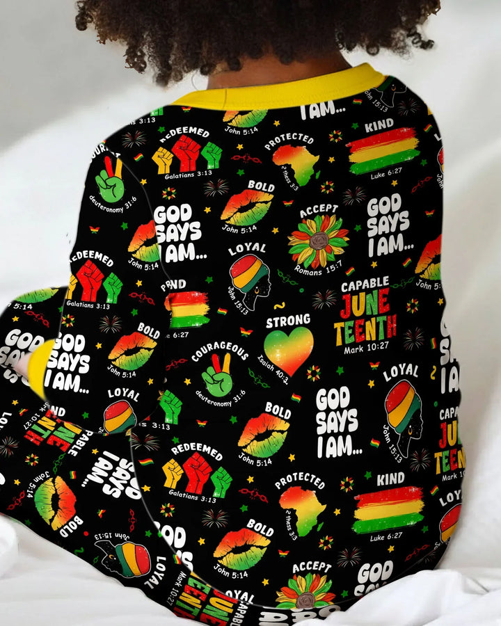 God Says I Am Juneteenth Blessings Bamboo Two Piece Long Sleeve Pajama Set