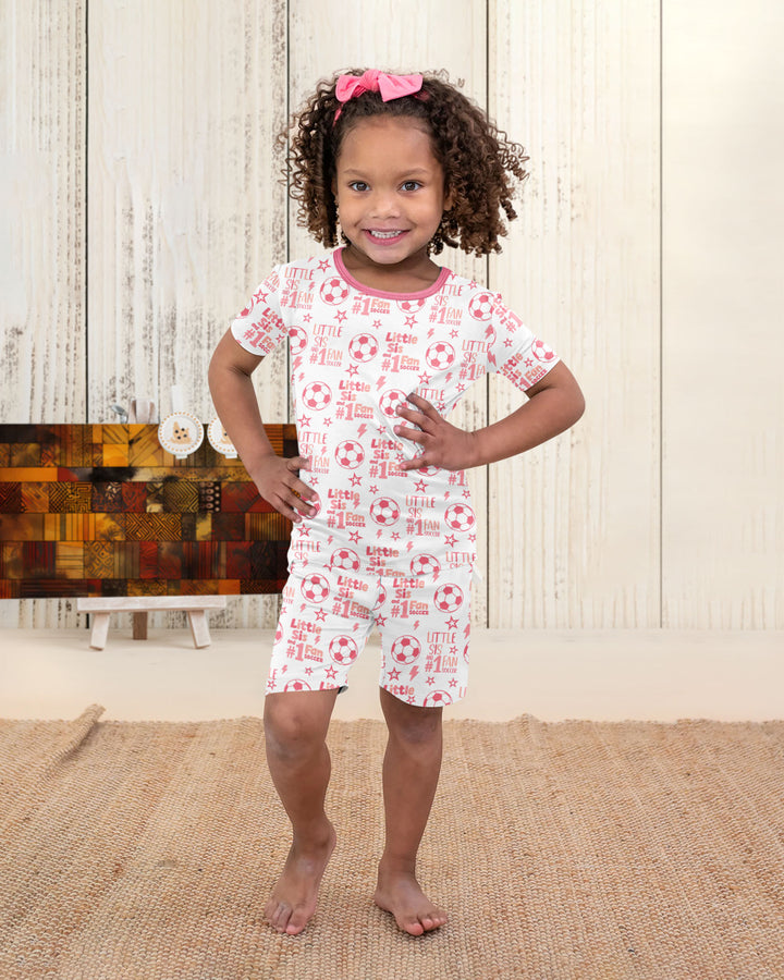 Little Sister and Bro #1 Fan Soccer Bamboo Two Piece Short Sleeve Shorts Pajama Set