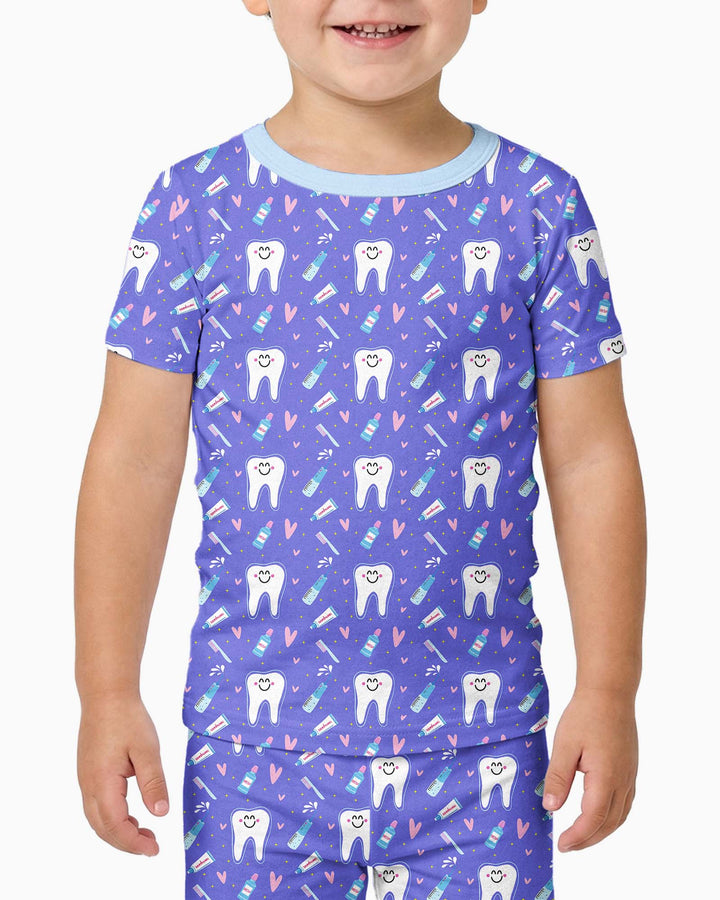 Brushing Teeth Bamboo Two-Piece Short Sleeve Pajama Set