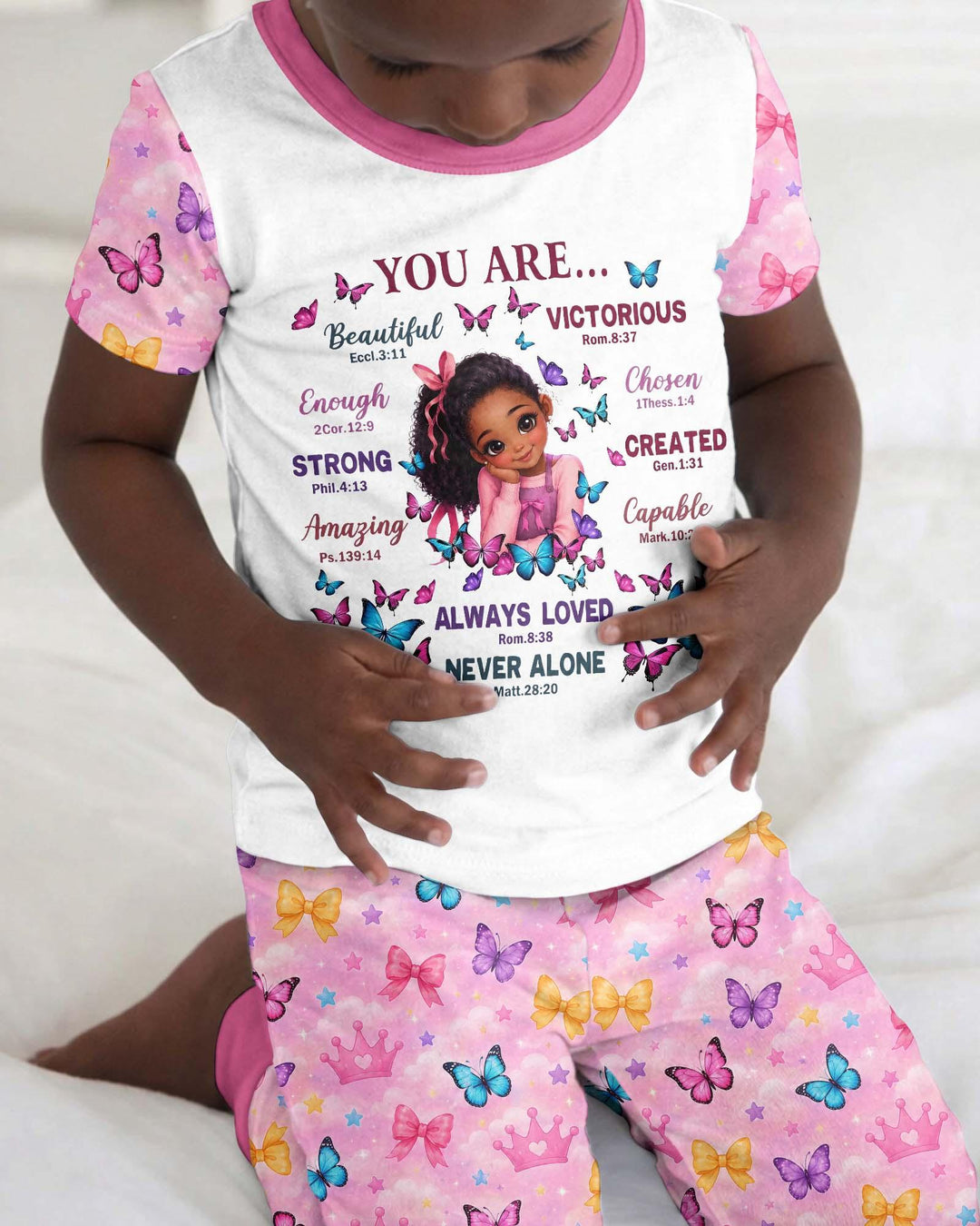 Black Girl Religious You Are Beautiful Bamboo Two Piece Short Sleeve Pajama Set