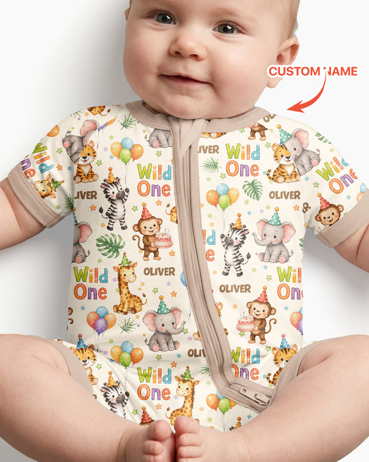 Custom Name 1st Birthday Wild One Bamboo Shorty Zippy