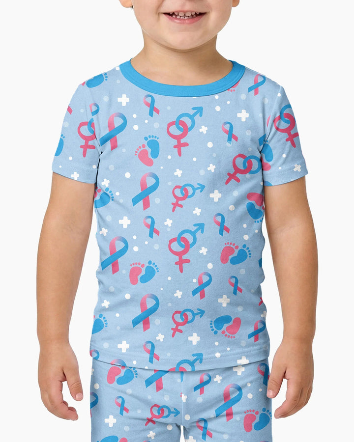 Infertility Awareness Blue and Pink Bamboo Two Piece Short Sleeve Pajama Set