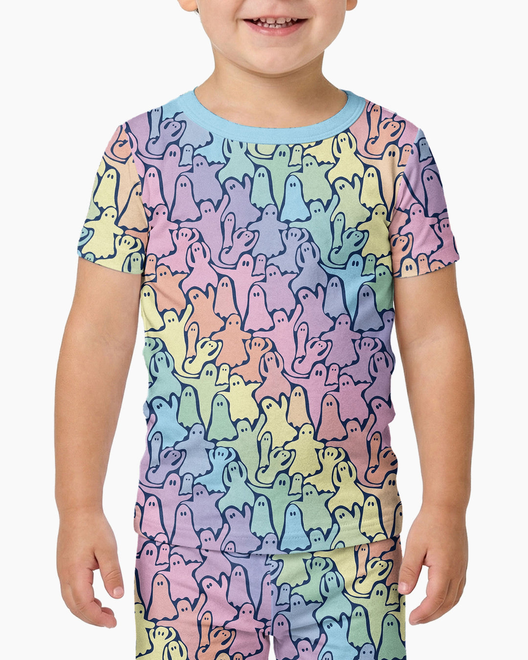 Pastel Rainbow Ghost Halloween Bamboo Two Piece Short Sleeve Pajama Set