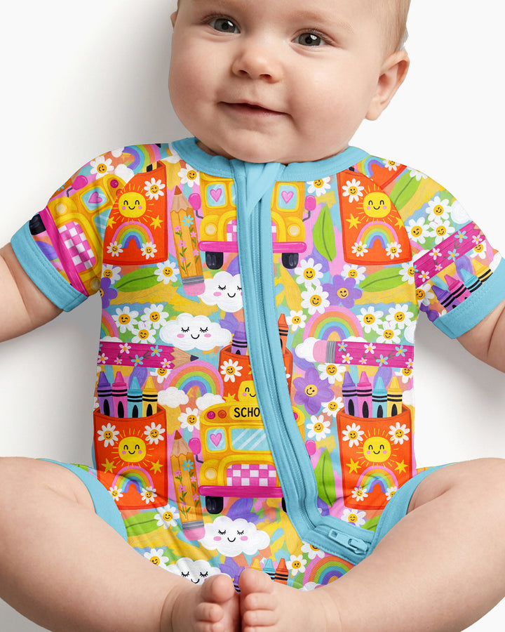 Retro Happy Classroom Bamboo Shorty Zippy