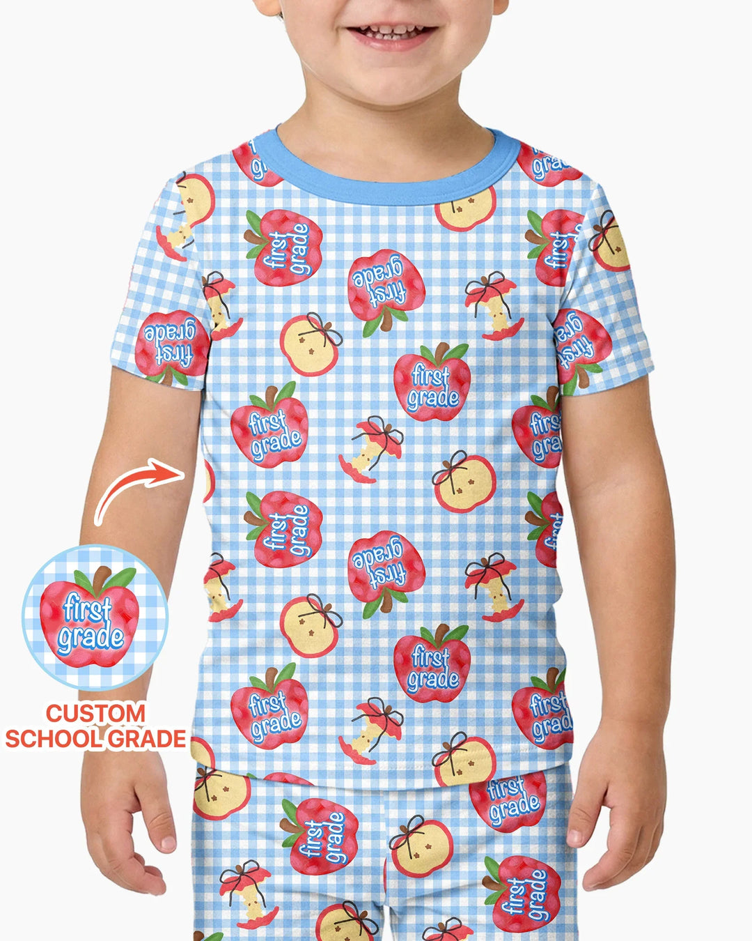 Custom School Grade Apple Days Bamboo Two Piece Short Sleeve Pajama Set