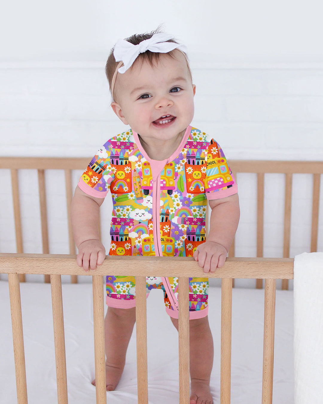 Retro Happy Classroom Bamboo Shorty Zippy