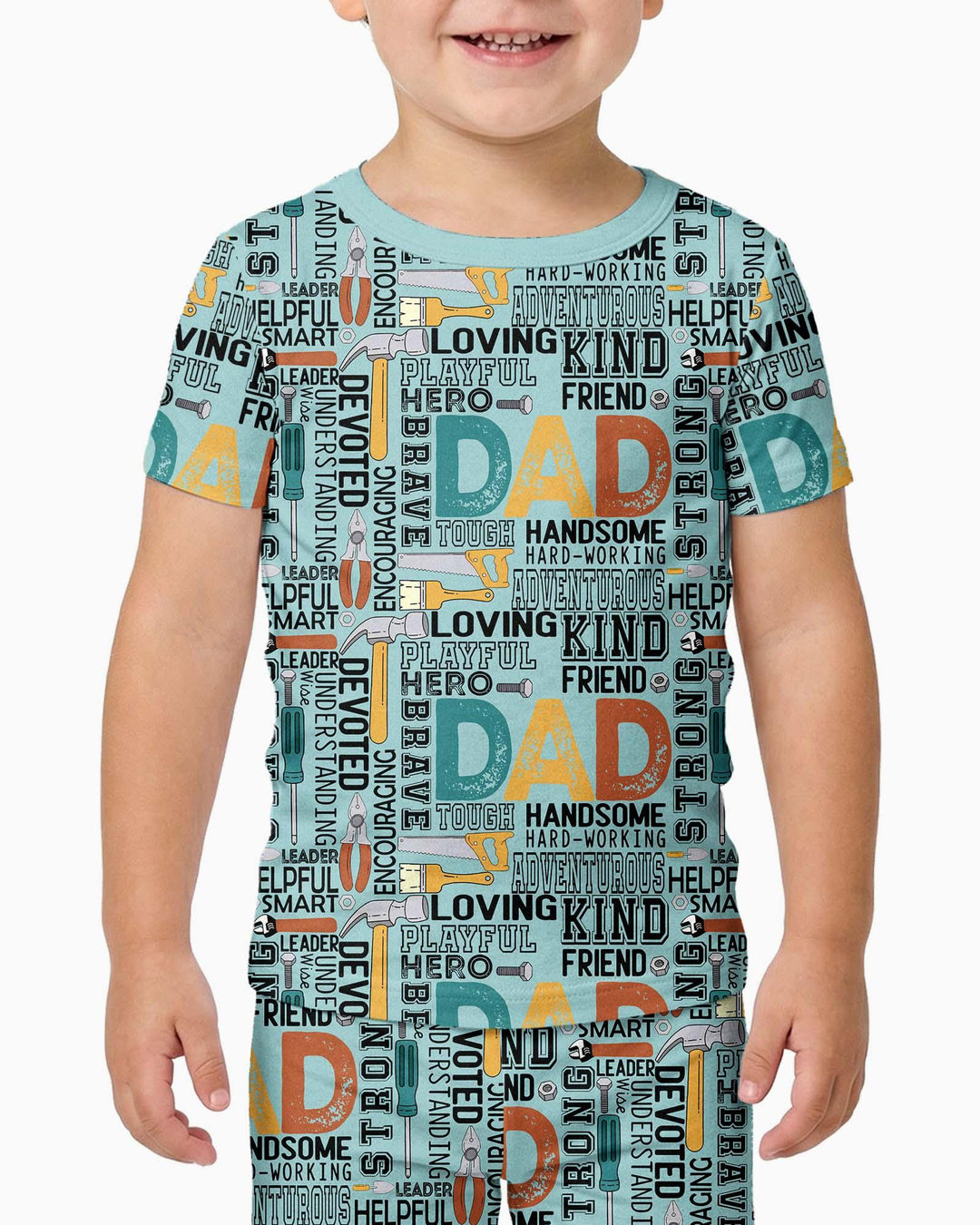Conjunto de Pijama de Dos Piezas de Bambú con Collage de Palabras "Papá" y Manga Corta y Pantalón Corto