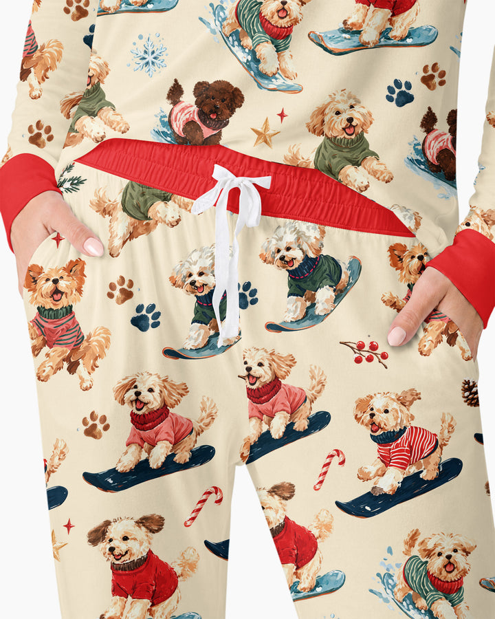 Snowboarding Dogs Bamboo Women Pajama Set