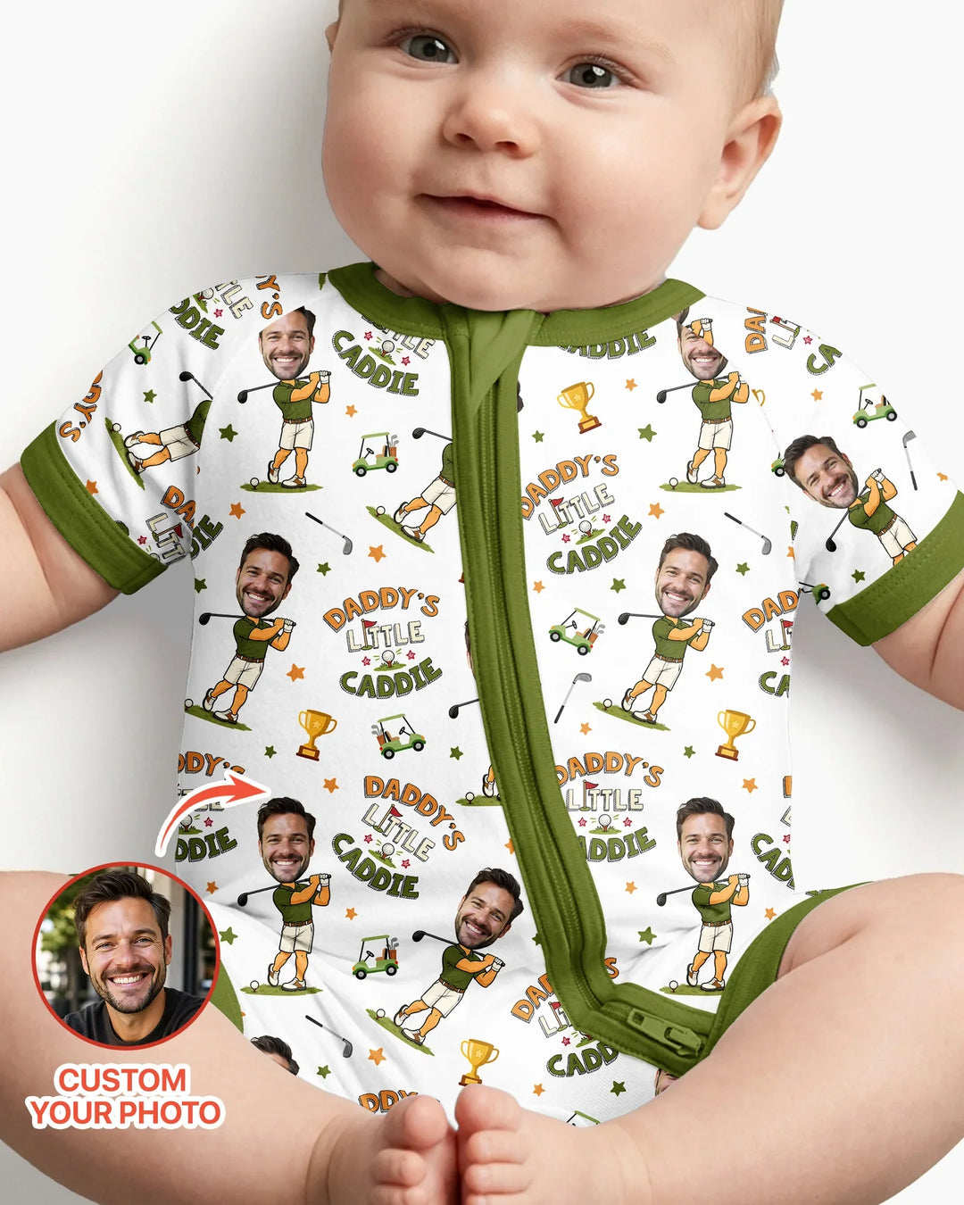 Custom Photo Daddy's Little Caddie Daddy & Me Matching Bamboo Shorty Zippy