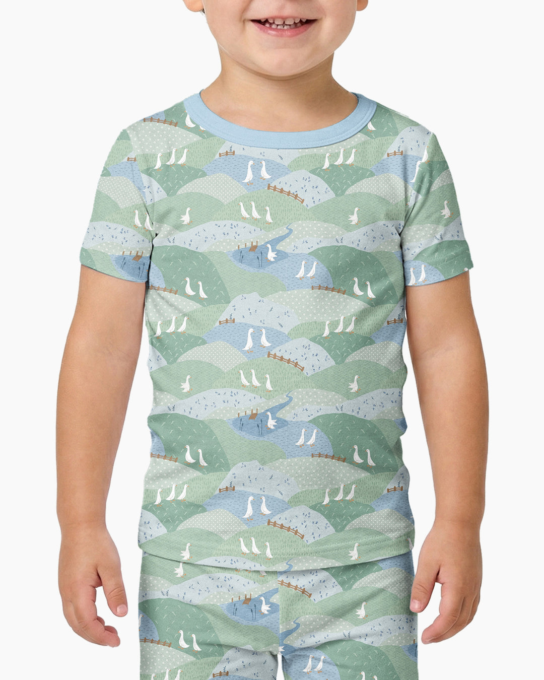 Wandering Geese Family Matching Bamboo Two Piece Short Sleeve Pajama Set