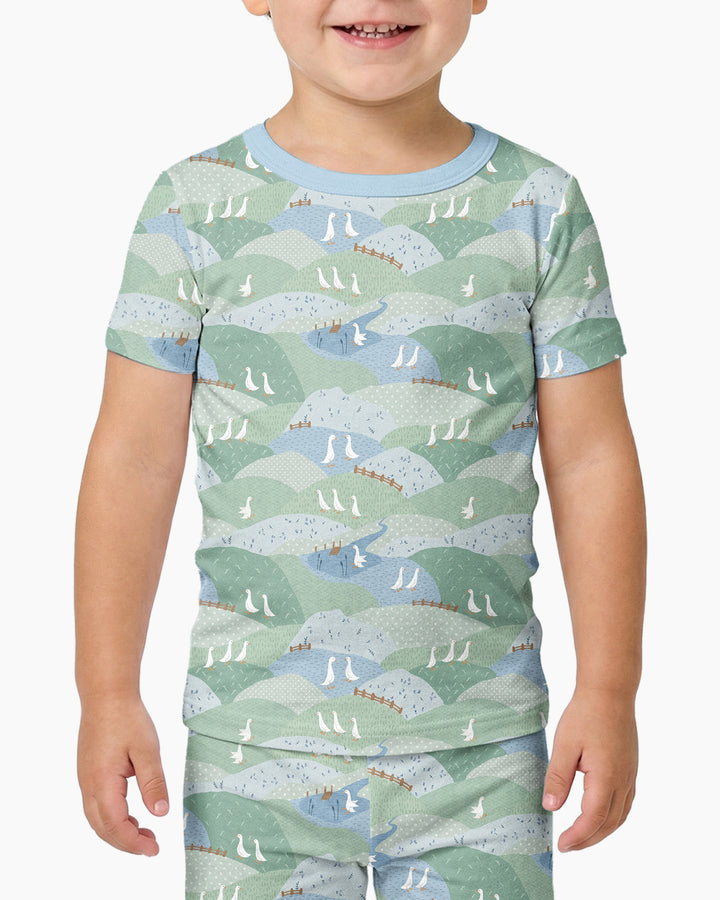Wandering Geese Family Matching Bamboo Two Piece Short Sleeve Pajama Set