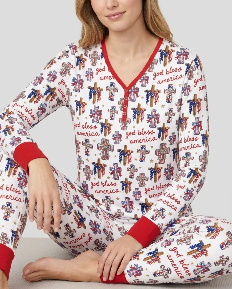 God Bless America Family Matching Bamboo Women Pajama Set