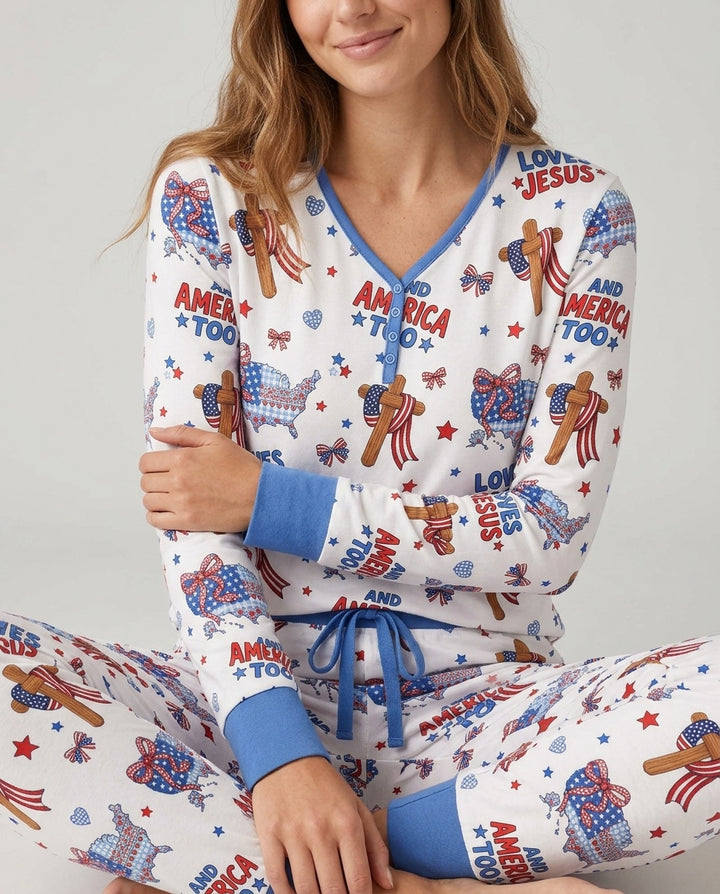Loves Jesus And America Too Bamboo Women Pajama Set