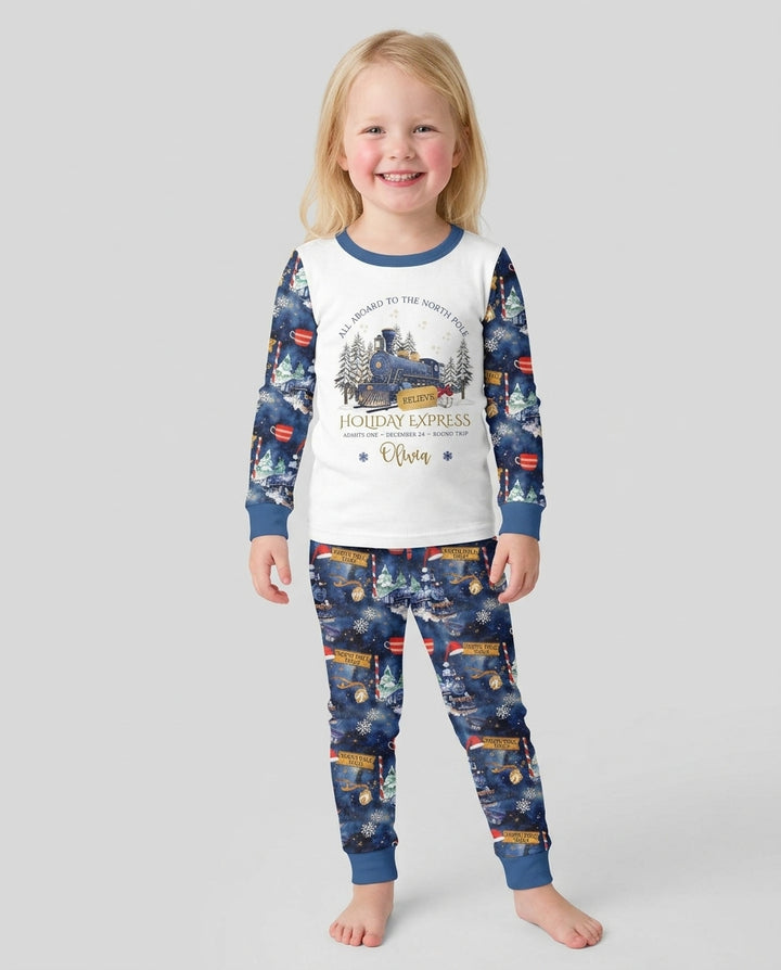 Custom Name North Pole Journey Bamboo Two Piece Long Sleeve Pajama Set