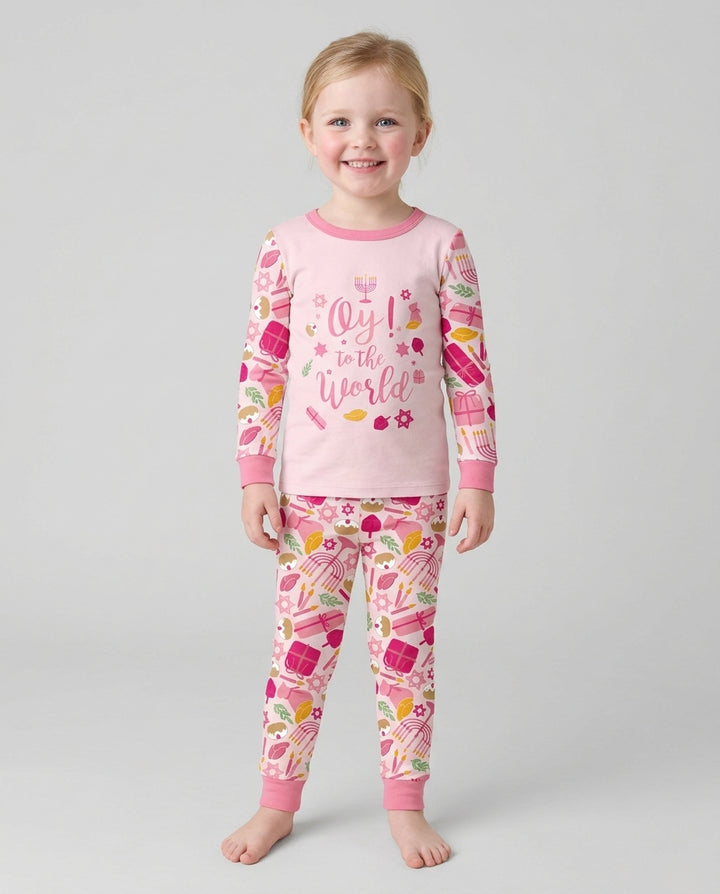 Oy to the World Hanukkah Bamboo Two Piece Long Sleeve Pajama Set