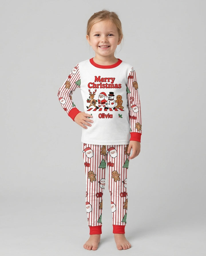 Custom Name Funny Christmas Crossing Bamboo Two Piece Long Sleeve Pajama Set