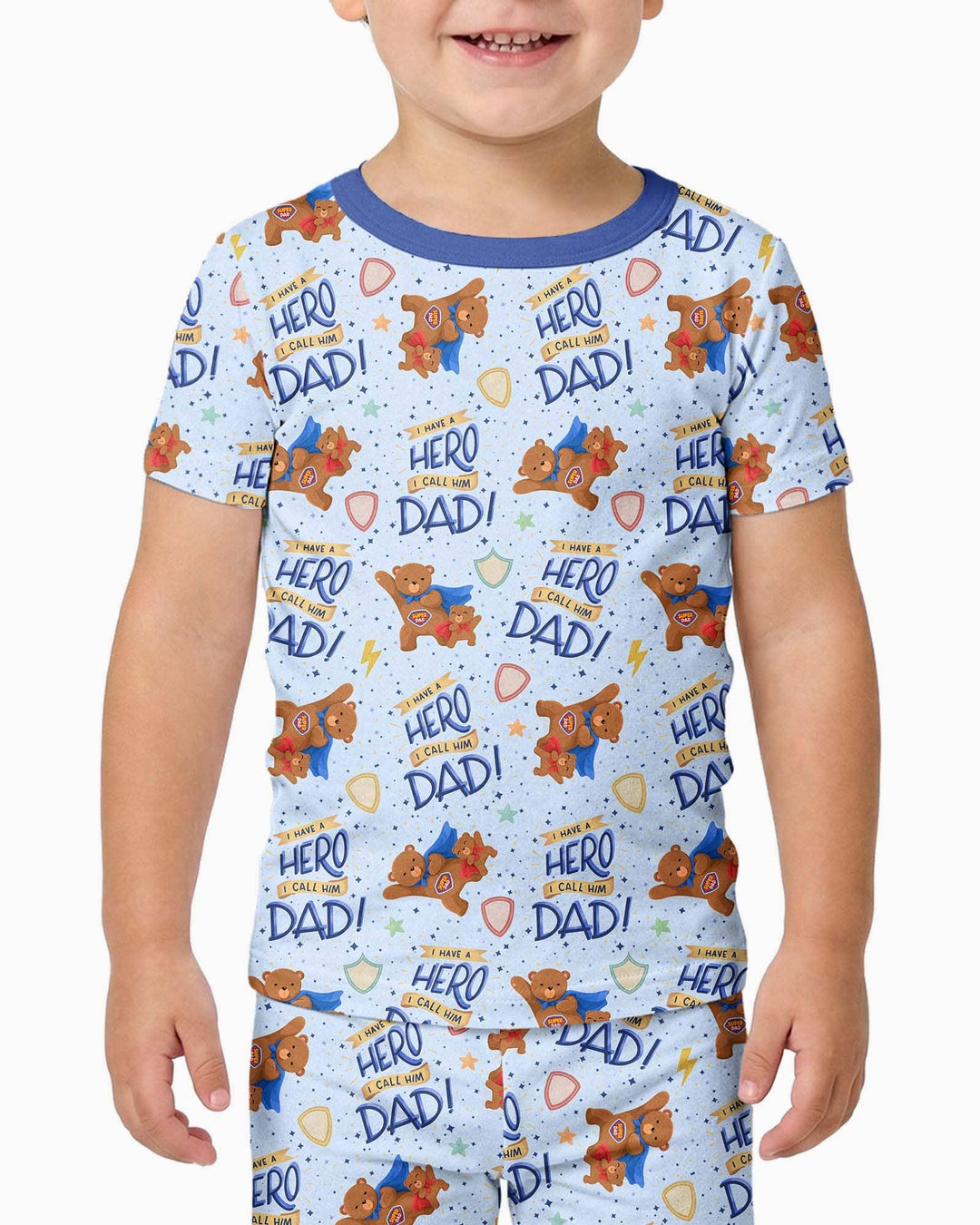 I Have A Hero Daddy & Me Matching Bamboo Two Piece Short Sleeve Pajama Set
