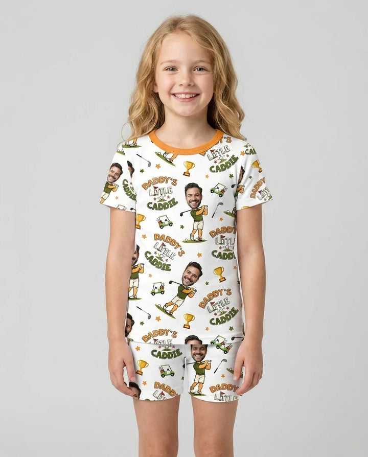 Custom Photo Daddy's Little Caddie Daddy & Me Matching Bamboo Two Piece Short Sleeve Shorts Pajama Set