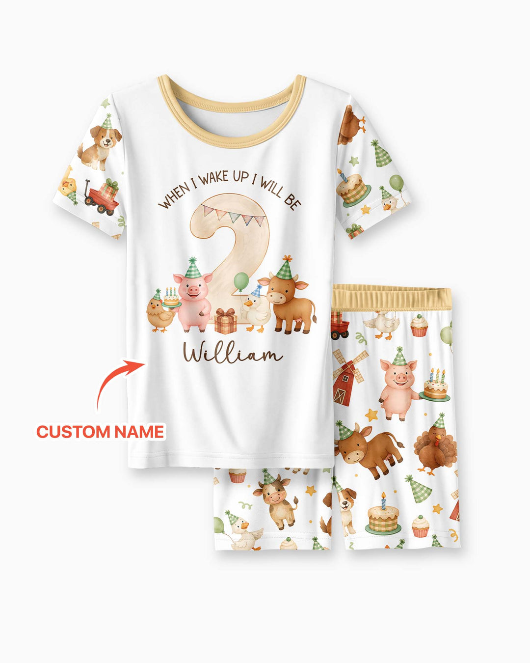 Personalized Farm Animals When I Wake Up I Will Be Birthday Bamboo Two Piece Short Sleeve Shorts Pajama Set