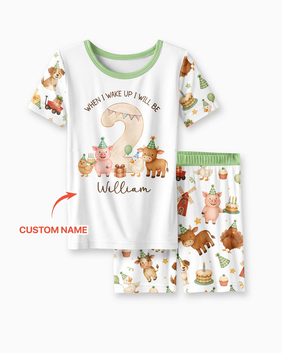 Personalized Farm Animals When I Wake Up I Will Be Birthday Bamboo Two Piece Short Sleeve Shorts Pajama Set