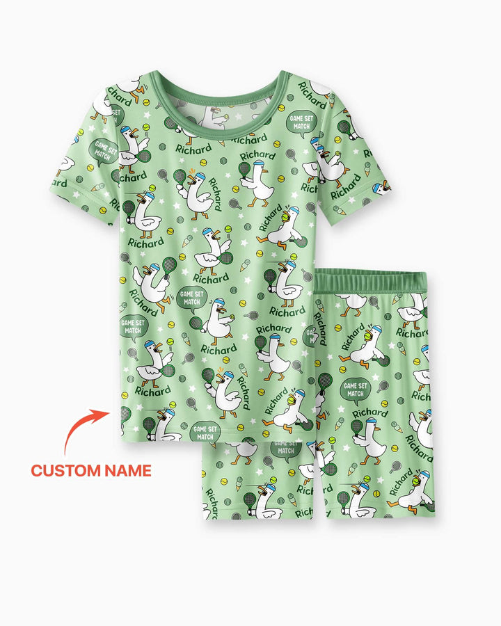 Silly Goose Playing Tennis Bamboo Two Piece Short Sleeve Shorts Pajama Set