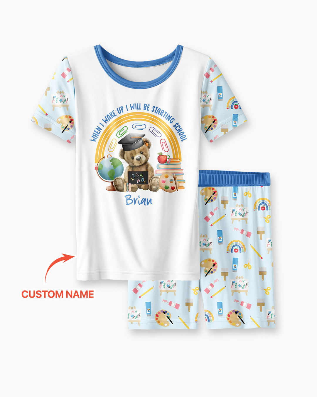 Custom Name When I Wake Up I Will Be Starting School Bamboo Two Piece Short Sleeve Shorts Pajama Set