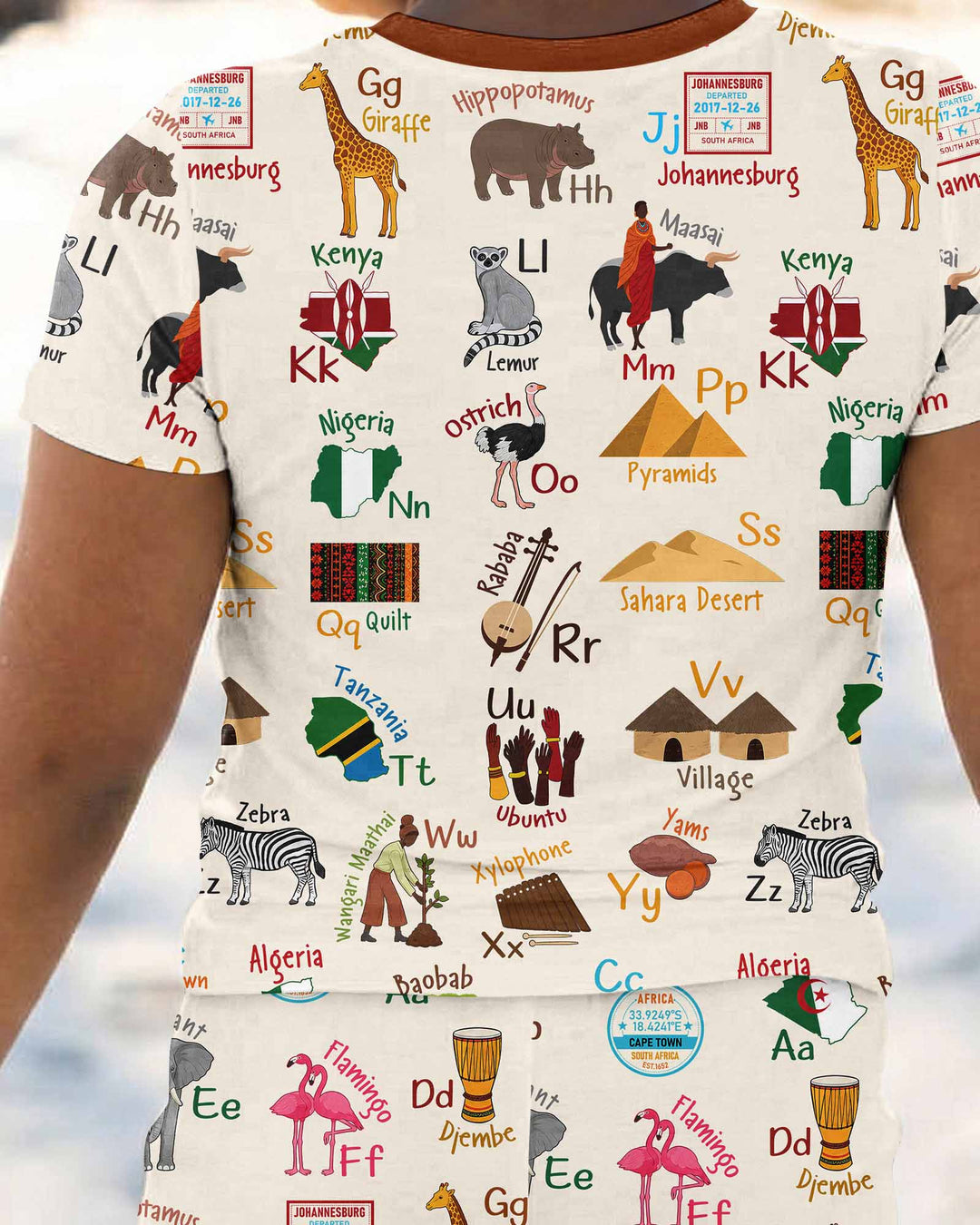 Explore Africa Geography Alphabet Bamboo Two Piece Short Sleeve Pajama Set