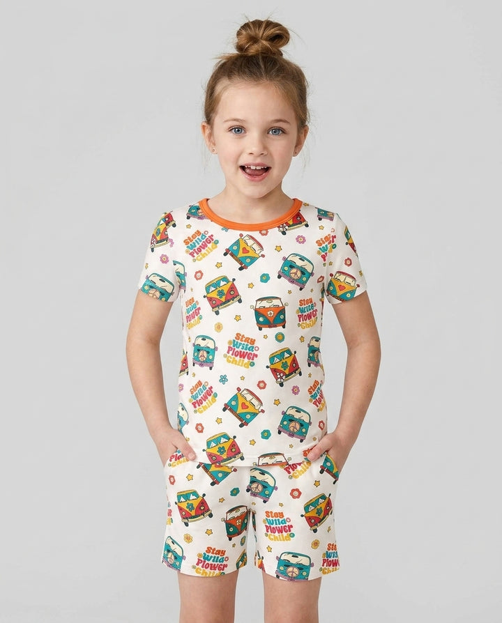 Stay Wild Flower Child Bamboo Two Piece Short Sleeve Shorts Pajama Set