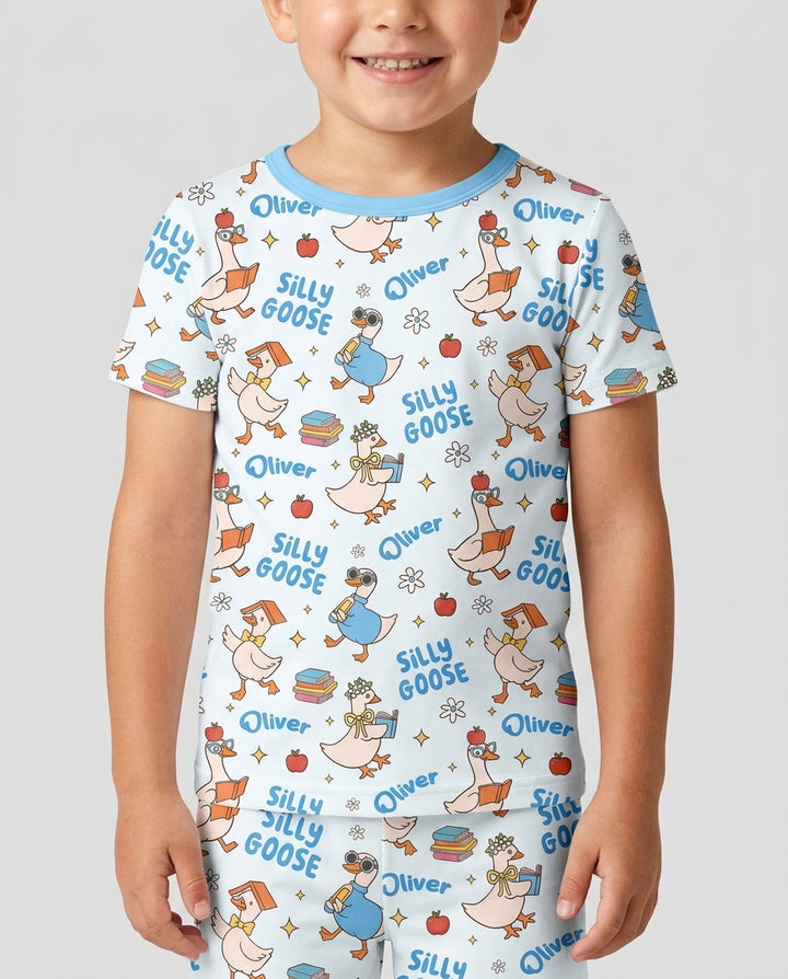 Conjunto de Pijama de Dos Piezas de Bambú con Mangas Cortas y Pantalones Cortos