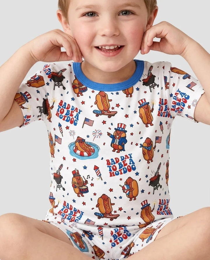 Hot Dog Patriotic Bamboo Two Piece Short Sleeve Shorts Pajama Set