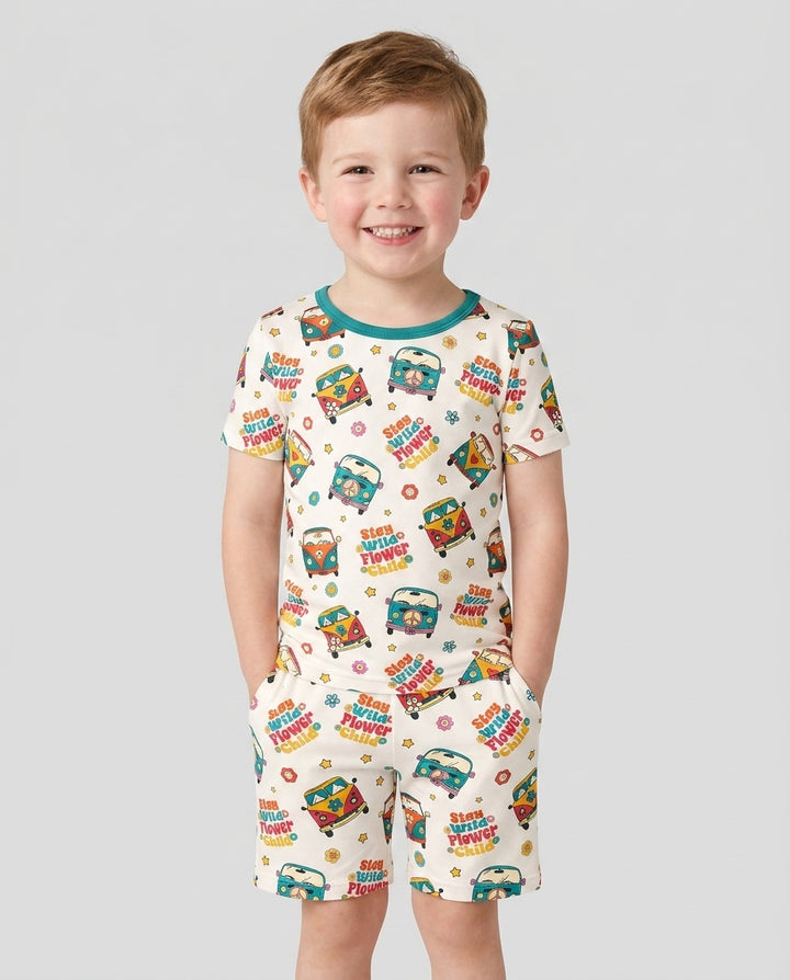 Stay Wild Flower Child Bamboo Two Piece Short Sleeve Shorts Pajama Set