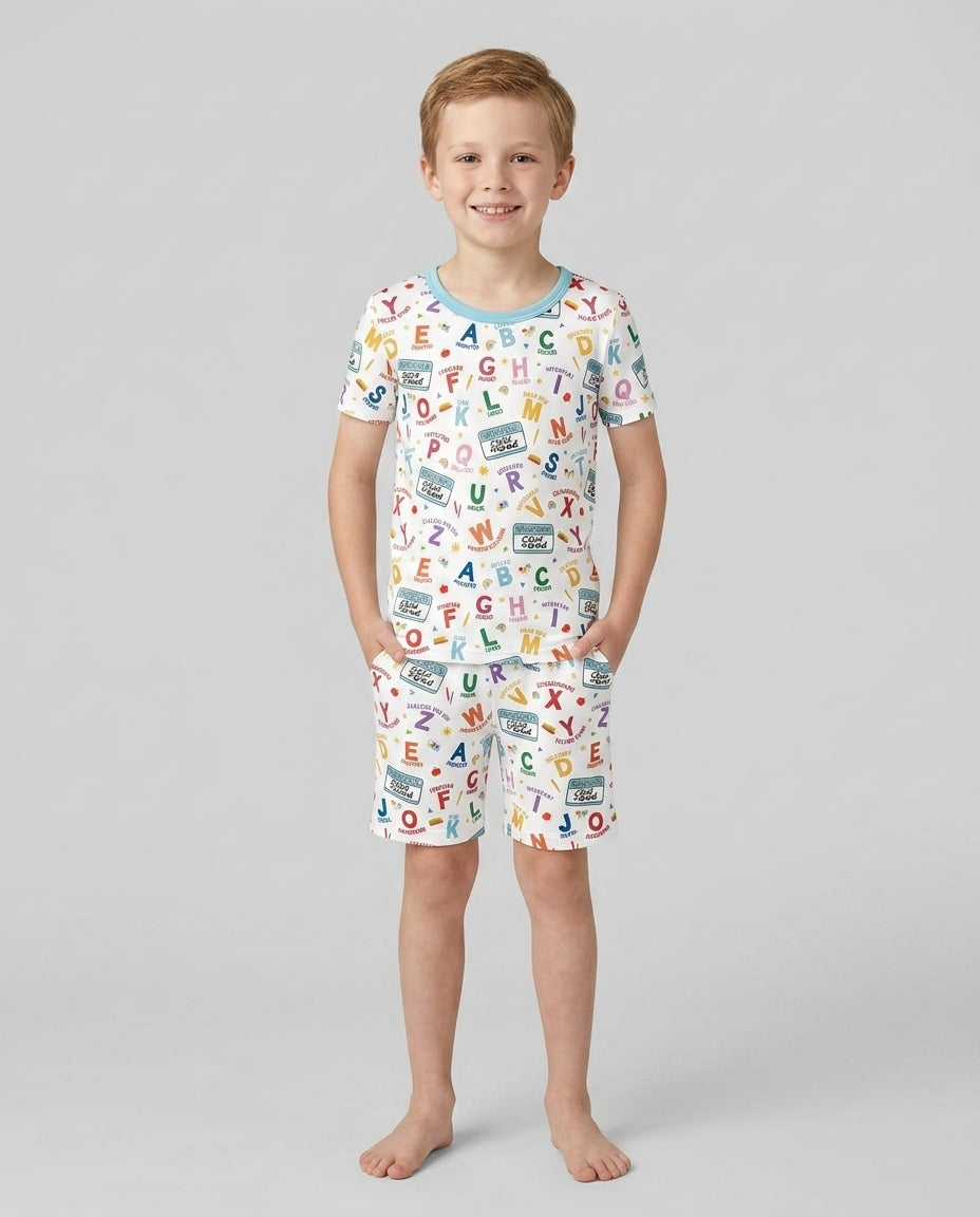 Schlafanzug-Set zweiteilig, kurze Ärmel, kurze Hose, Bambus