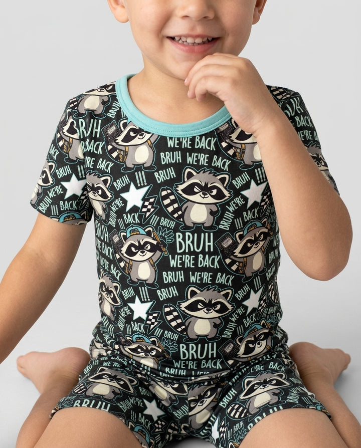 Bruh We're Back Raccoon Bamboo Two Piece Short Sleeve Shorts Pajama Set