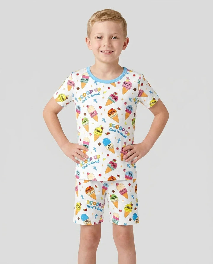Pijama de dos piezas de bambú de manga corta y pantalones cortos para toda la familia Mini Mystic a juego